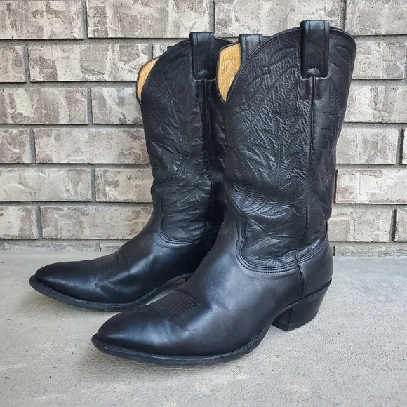 Black Leather Western Boots- Nocona 7501 Cowboy size 10 2 E Nocona 7501 Black Deertan Leather Western Cowboy Boot Men main image 4